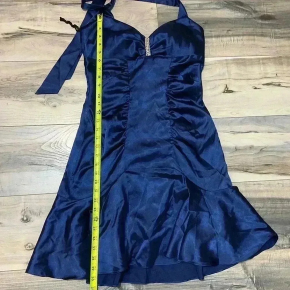 Kiki halter tie prom bodycon mini dress made in the USA,blue size medium - Picture 4 of 8